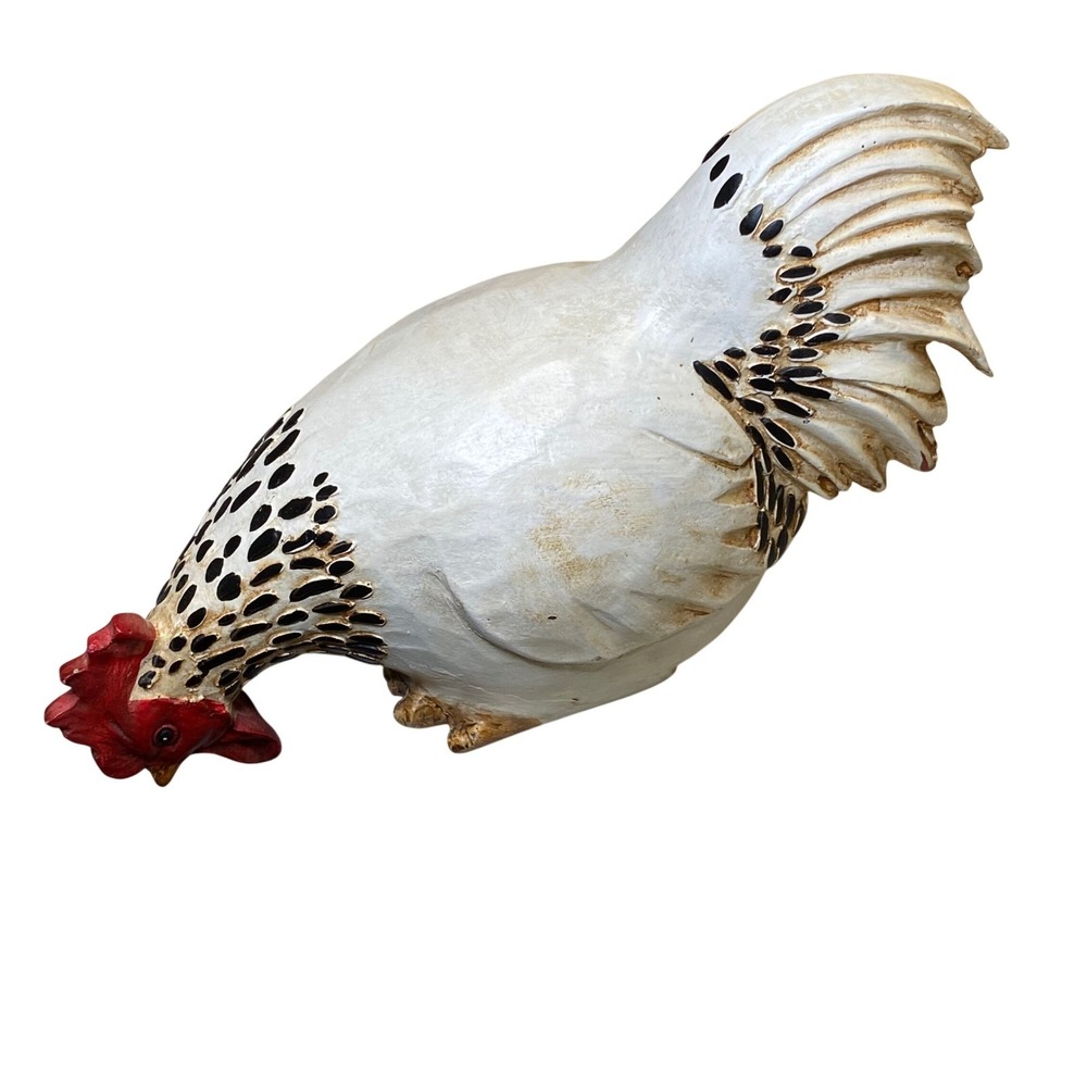 Rustic White Rooster Hen Figurine Resin Farmhouse Country Kitchen‎ Decor 7.75"